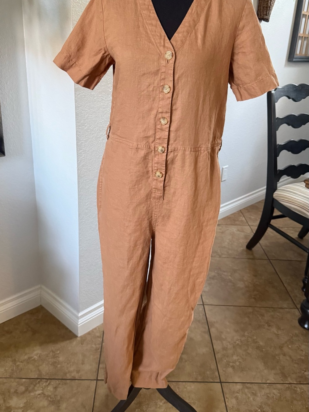 Everlane Rust-Tone Short Sleeve Linen Jumpsuit